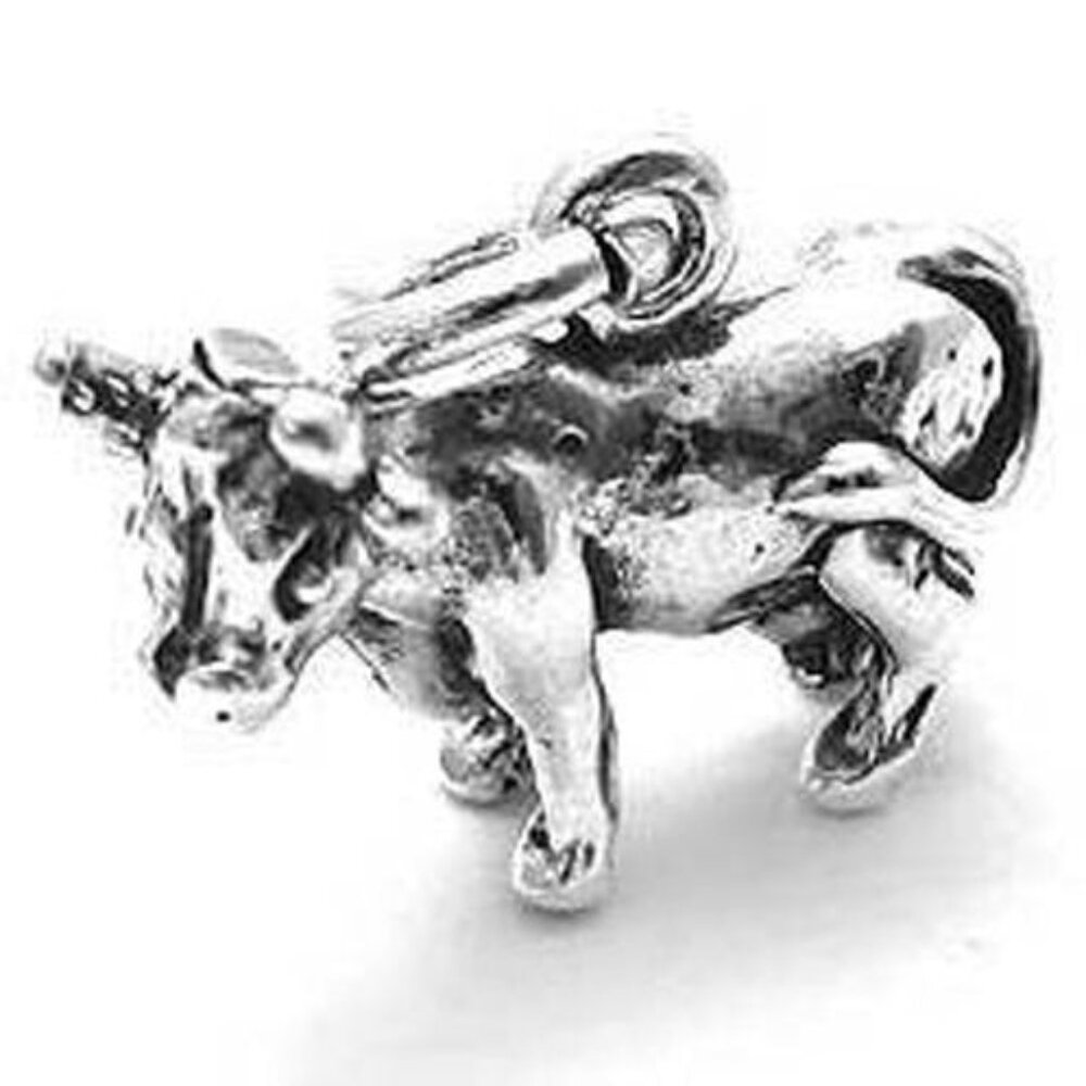 COW CHARM IN 3D STERLING SILVER.